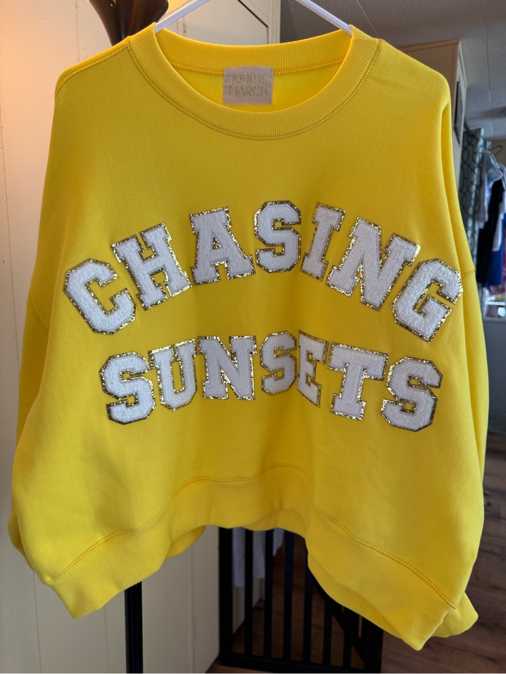 Judith March Yellow 'Chasing Sunsets' Sequin Appliqué Sweatshirt
